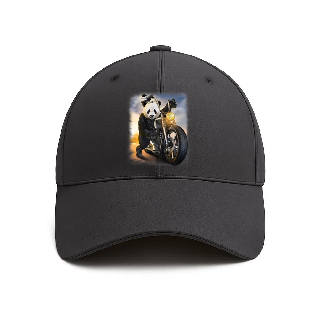 Biker Giant Panda Riding Chopper Motorcycle Baseball Cap