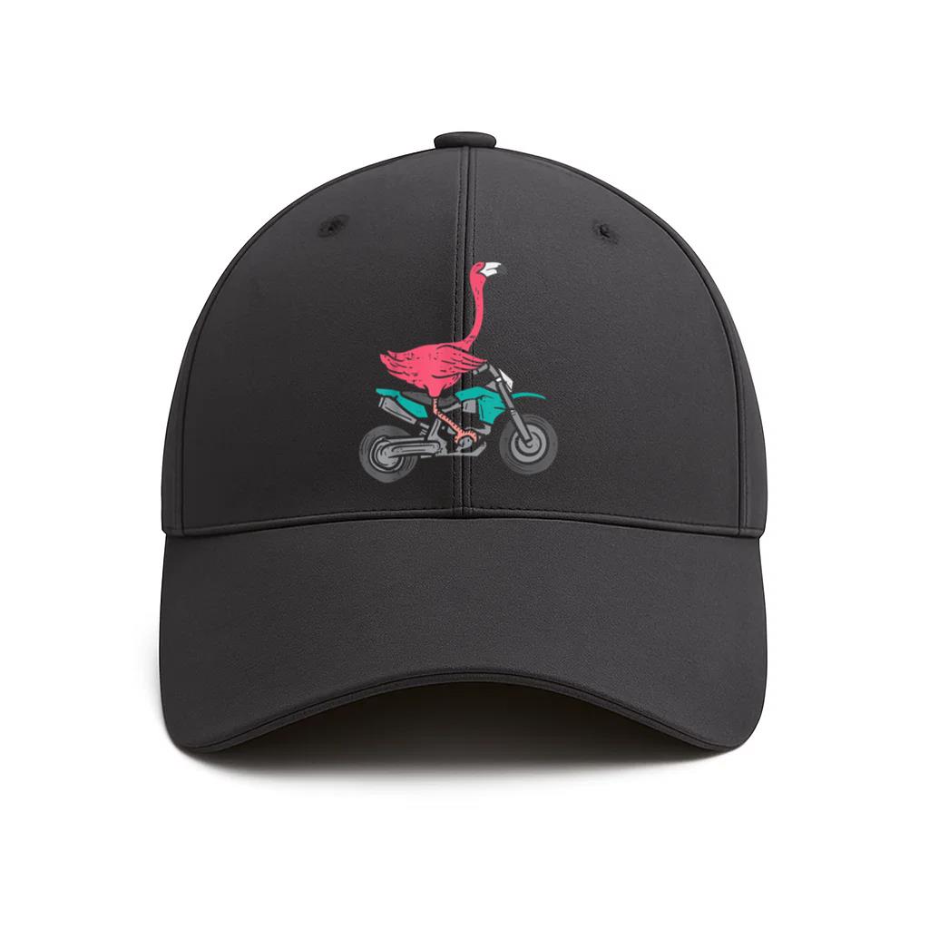 Flamingo Riding Dirt Bike Baseball Cap