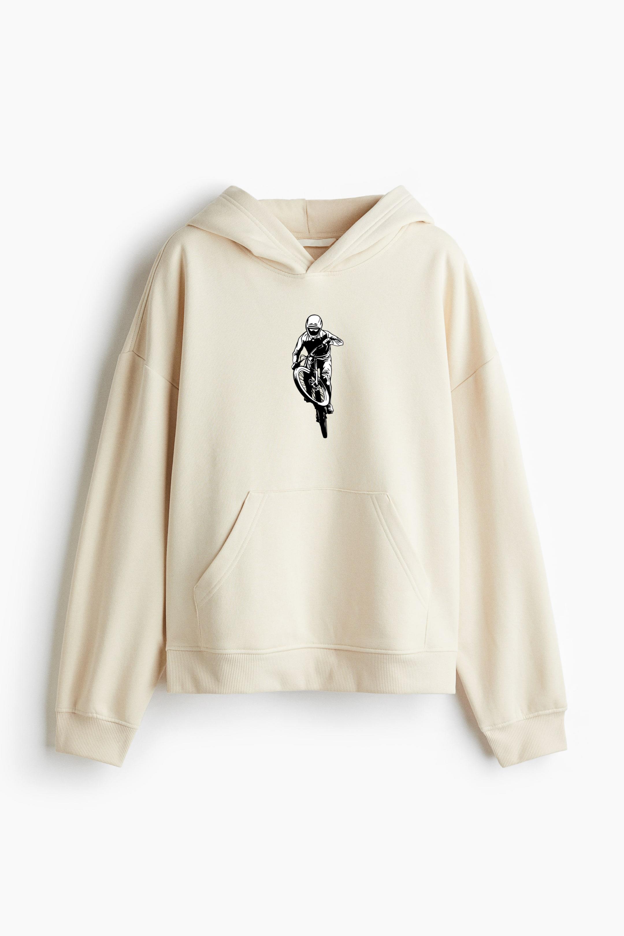 Mountain Bike Drawn Man Loose-Fit Printed Hoodie - Image 3