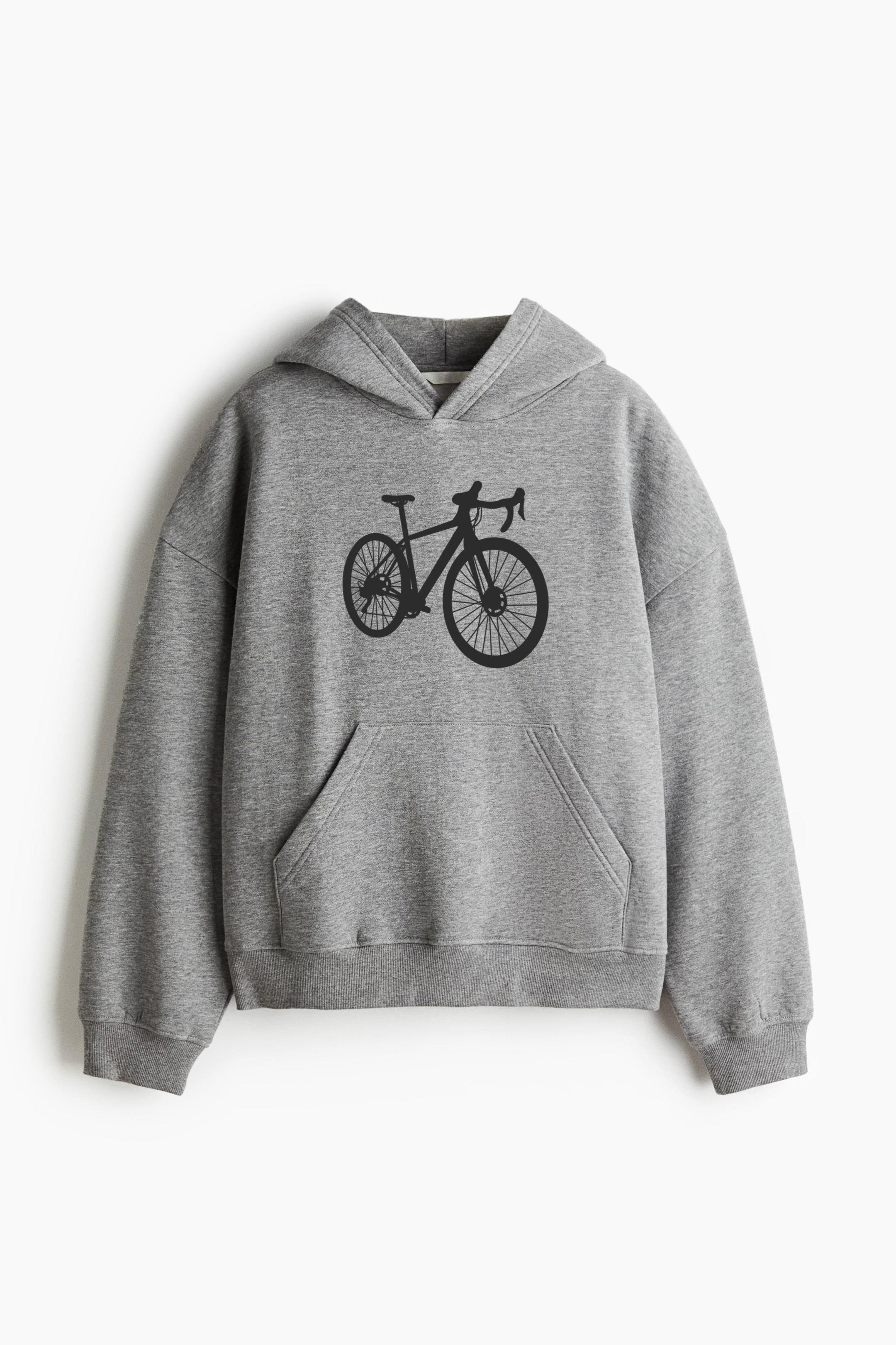Racing Bicycle Side Silhouette Loose-Fit Printed Hoodie