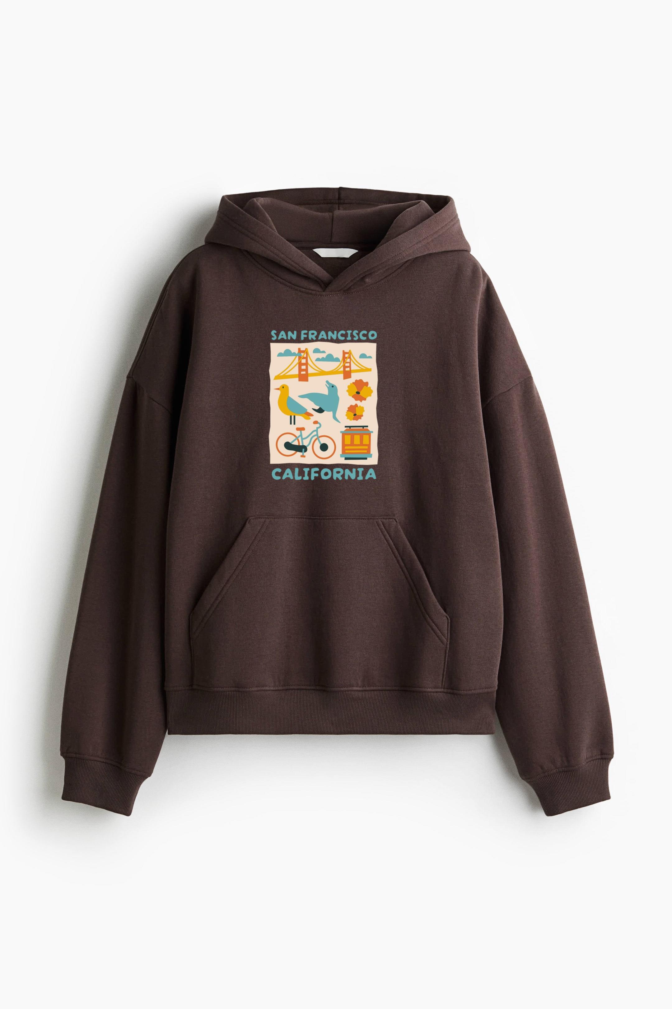 San Francisco California Landmarks Design Loose-Fit Printed Hoodie - Image 4