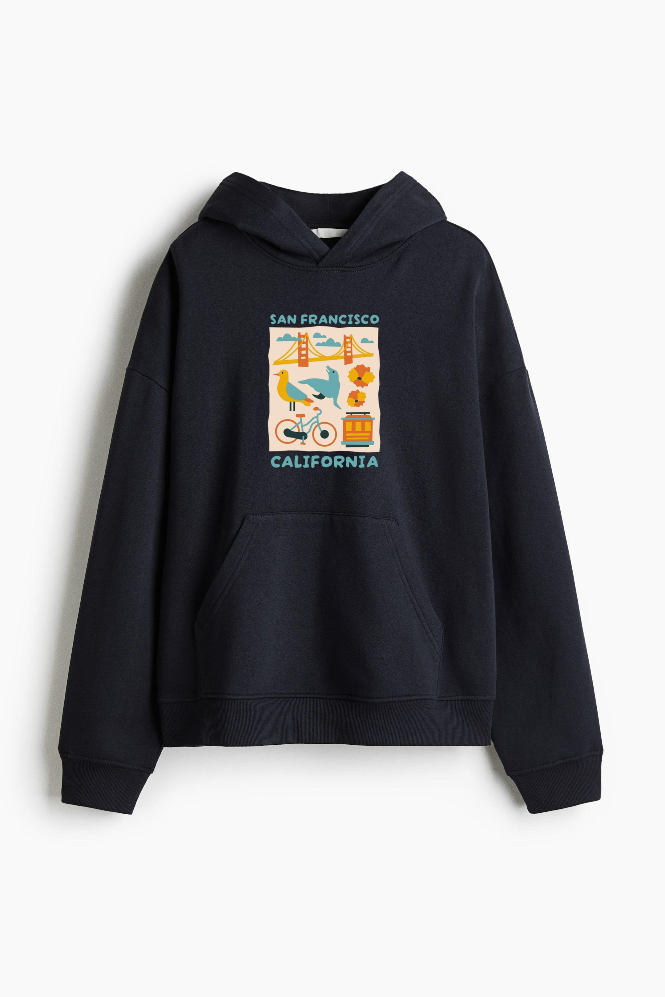 San Francisco California Landmarks Design Loose-Fit Printed Hoodie - Image 2