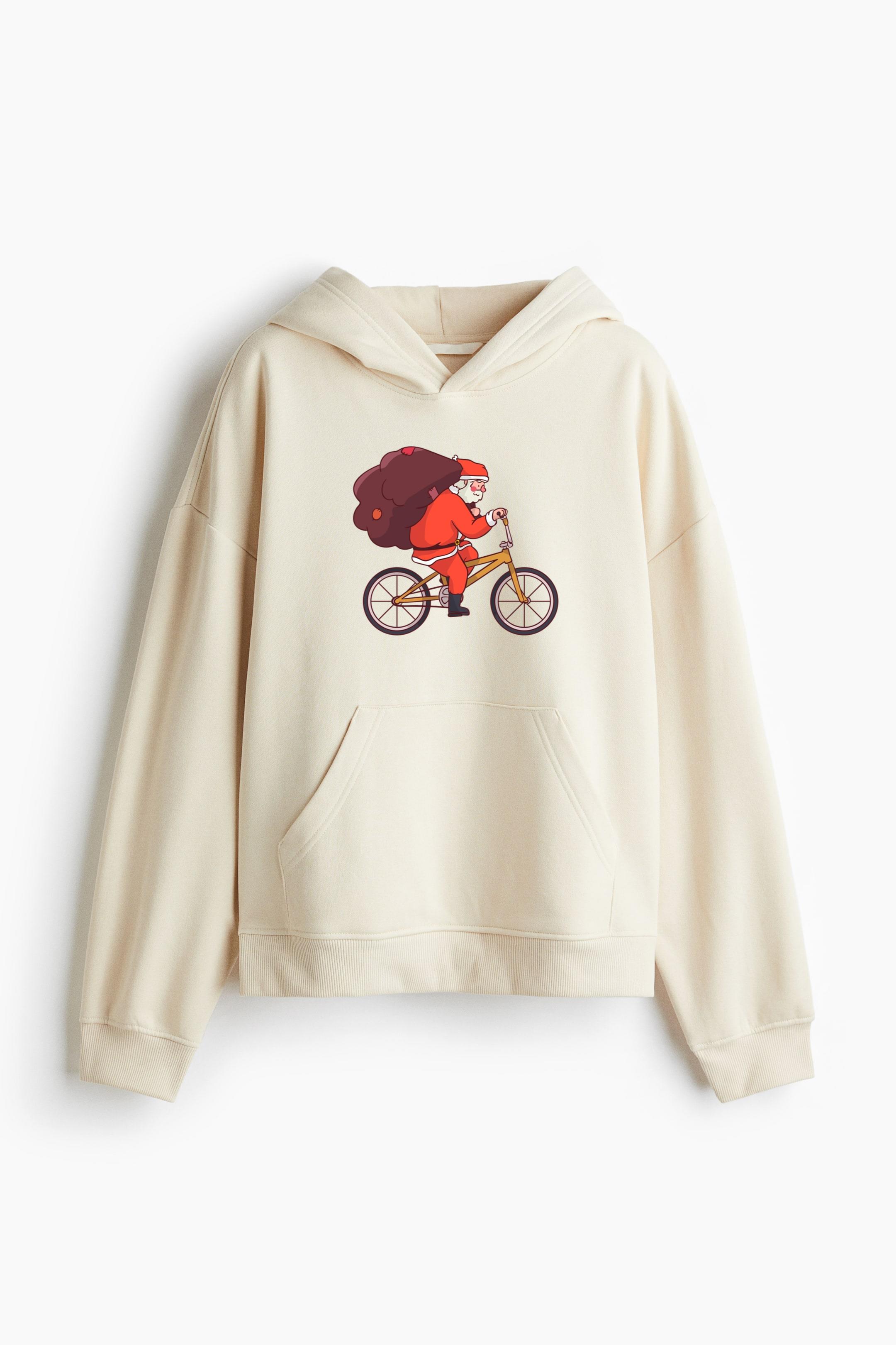 Santa Claus Sack Bicycle Flat Loose-Fit Printed Hoodie - Image 3