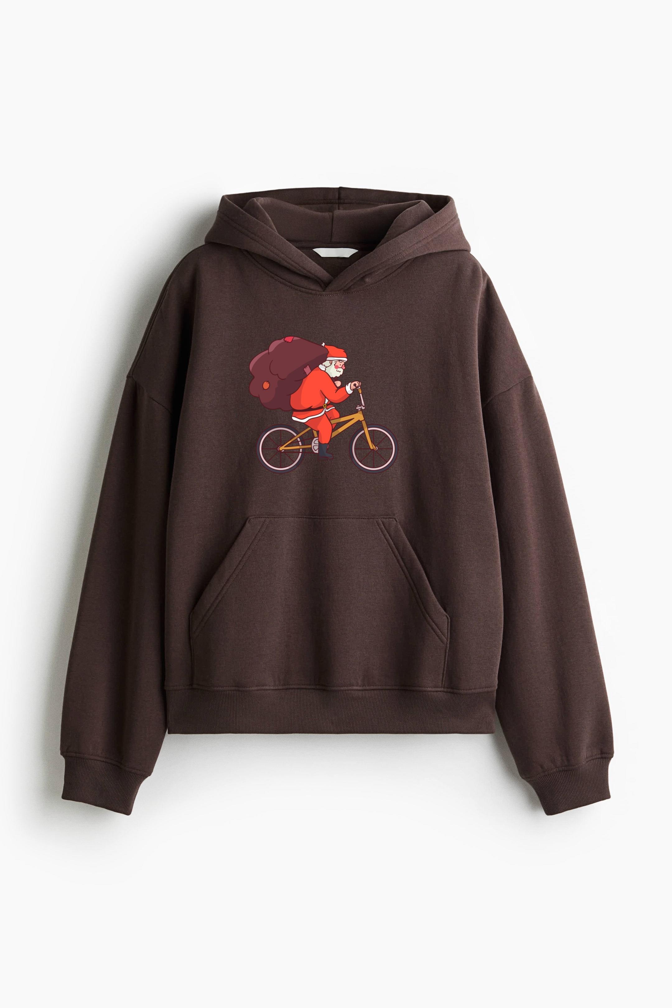 Santa Claus Sack Bicycle Flat Loose-Fit Printed Hoodie - Image 4