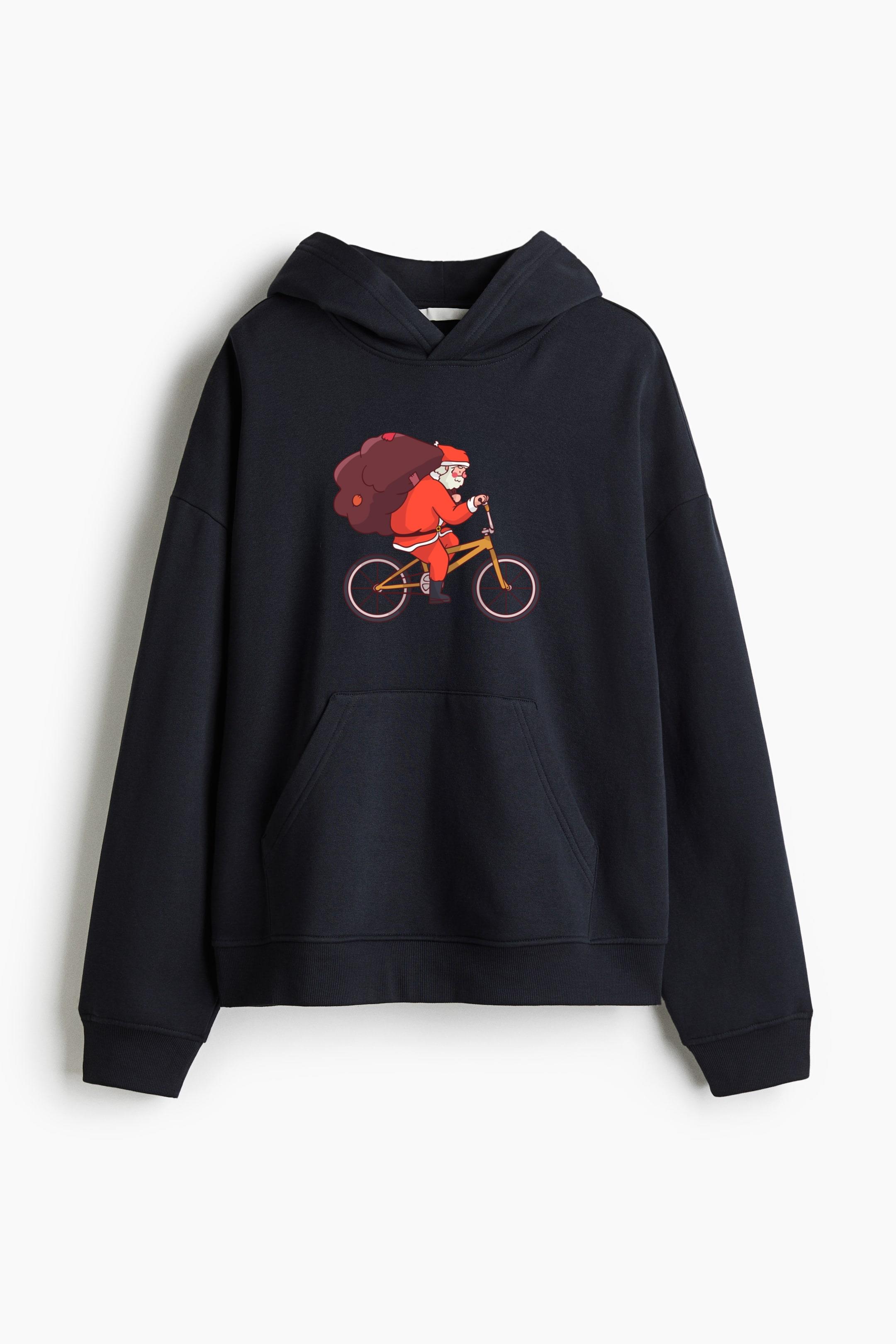 Santa Claus Sack Bicycle Flat Loose-Fit Printed Hoodie - Image 2