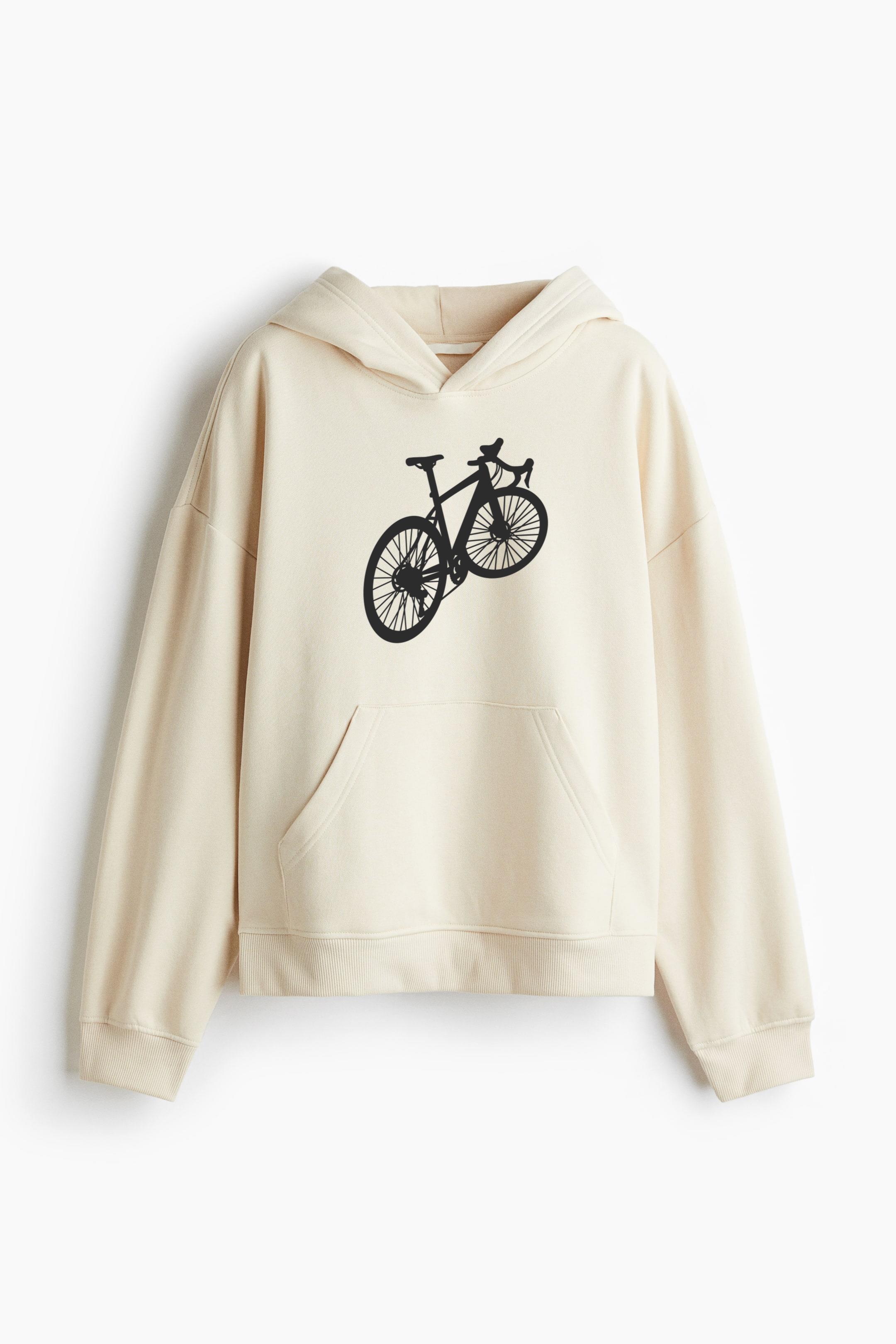Side Racing Bicycle Silhouette Loose-Fit Printed Hoodie - Image 3