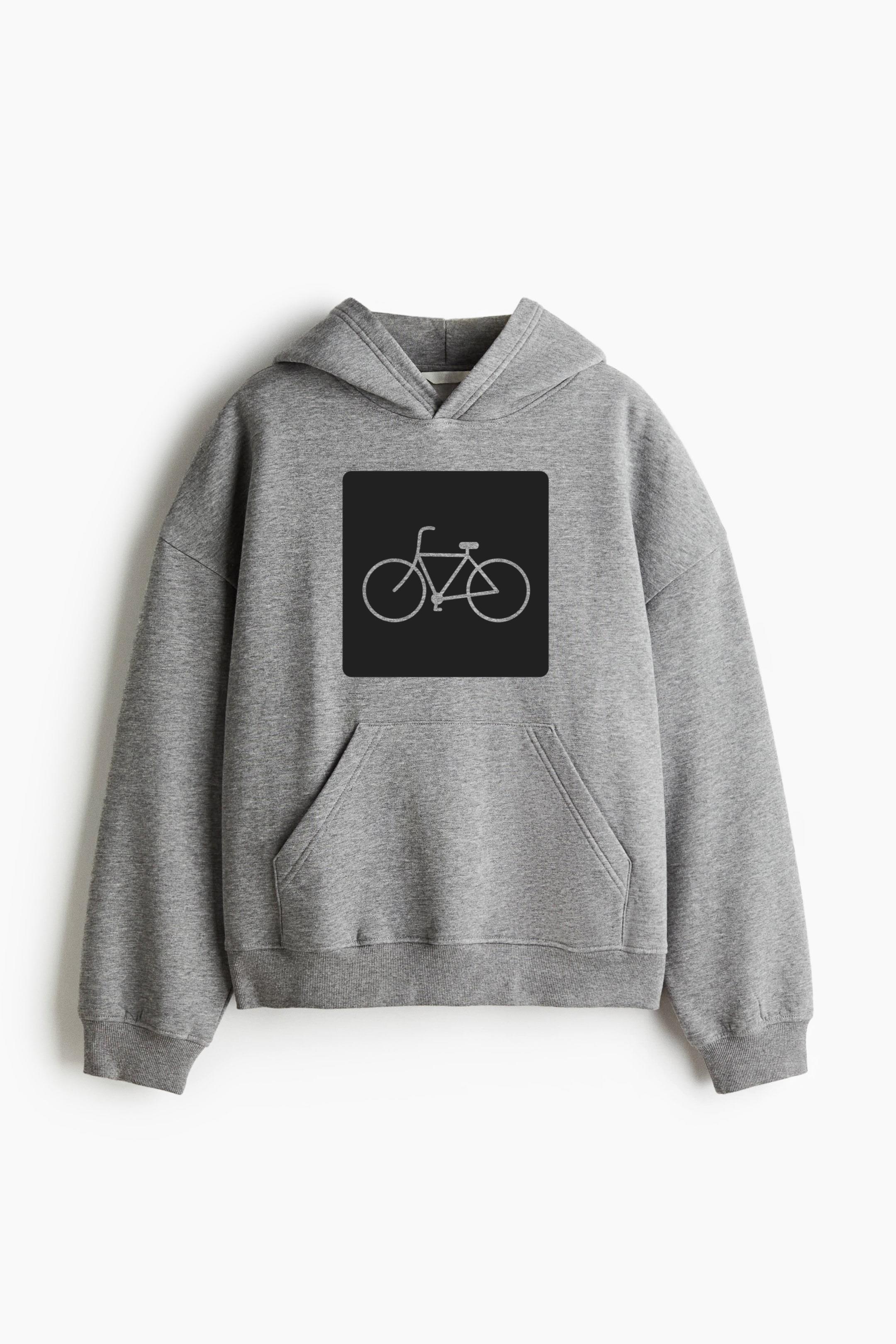 Simple Bicycle Square Icon Loose-Fit Printed Hoodie