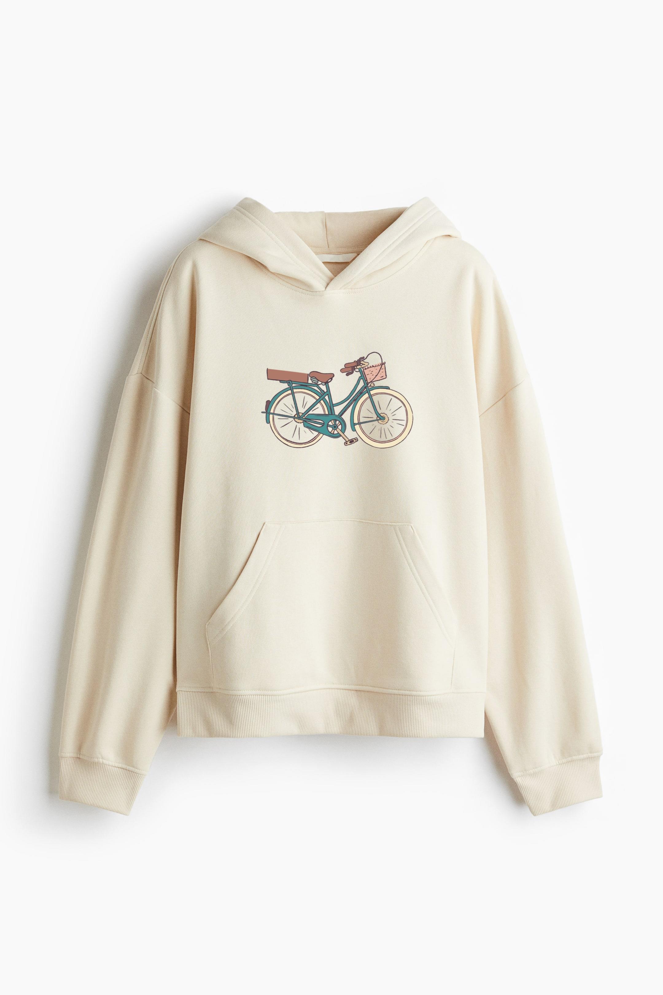 Vintage Flat Bicycle Loose-Fit Printed Hoodie - Image 3