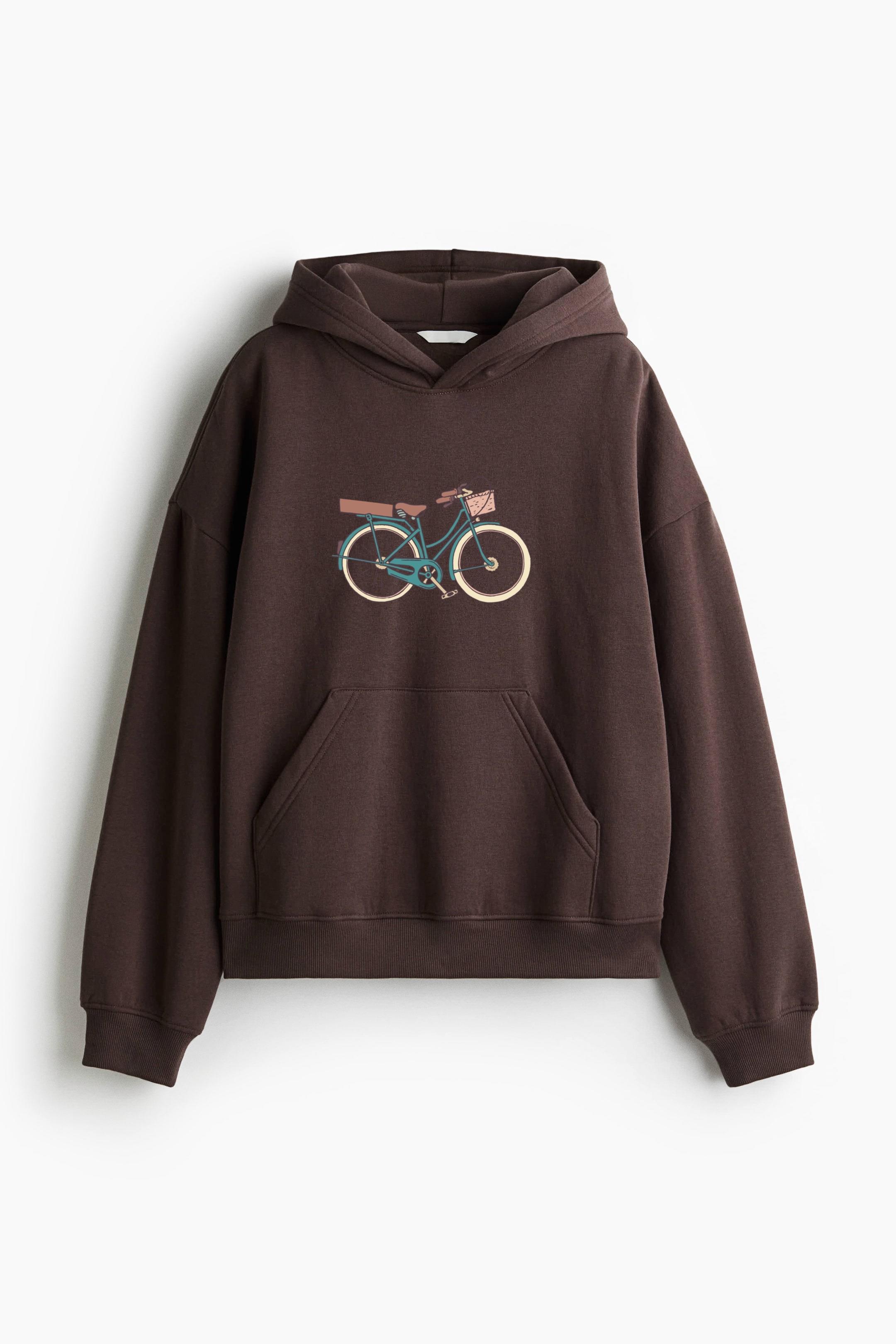 Vintage Flat Bicycle Loose-Fit Printed Hoodie - Image 4