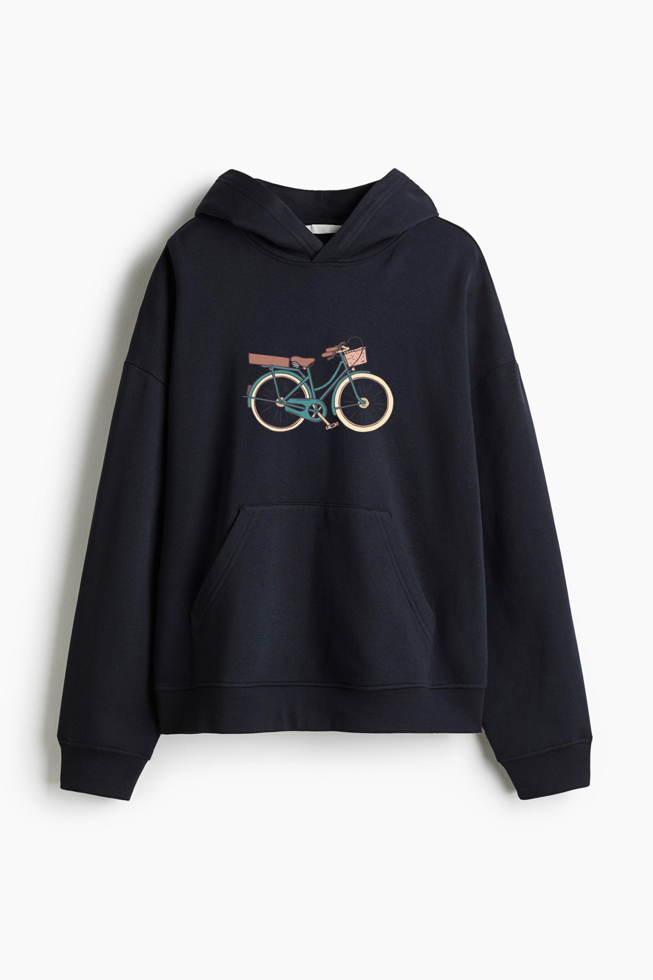 Vintage Flat Bicycle Loose-Fit Printed Hoodie - Image 2