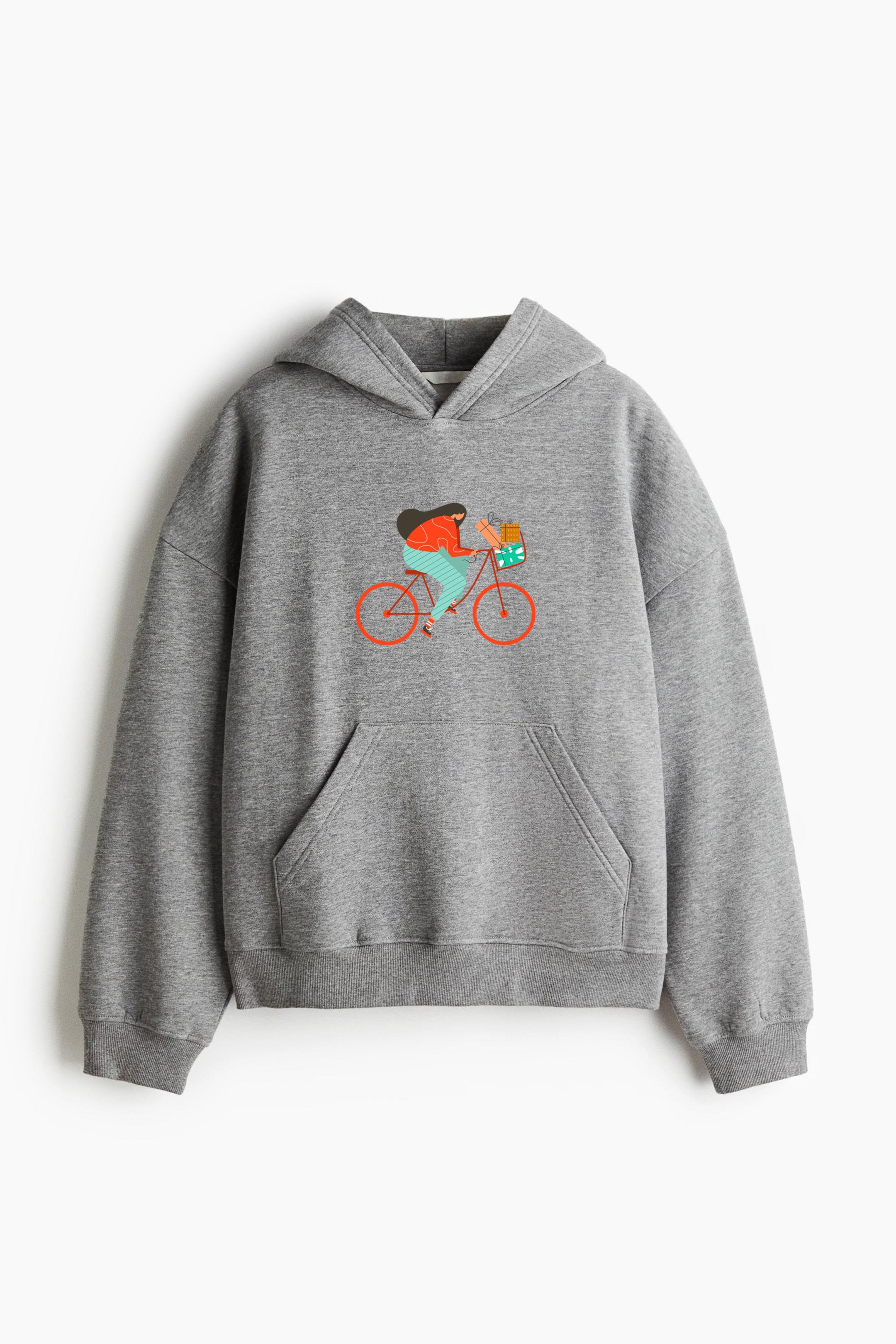Woman Box Gift Bicycle Flat Loose-Fit Printed Hoodie